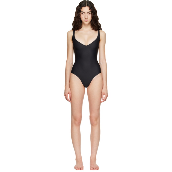 Photo: SKIMS Black SKIMS Body Unlined Plunge Thong Bodysuit