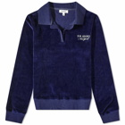 Sporty & Rich Long Sleeve Amamda Velour Polo Shirt in Navy/White