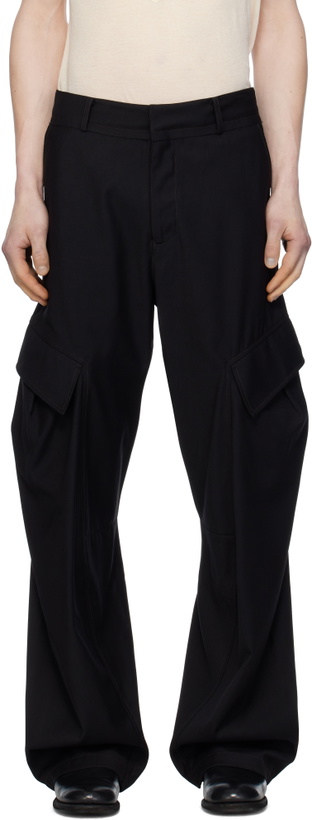 Photo: JiyongKim Black Curved Raw Edge Cargo Pants