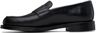 Drake's Black Leather Charles Goodyear Welted Penny Loafers