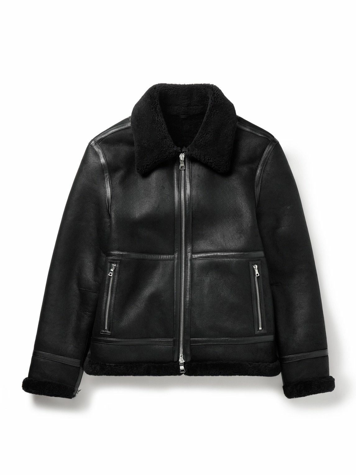 ジャケット・アウター Mr.please Mr P. - Shearling-Trimmed Leather Bomber Jacket - Black Mr P.