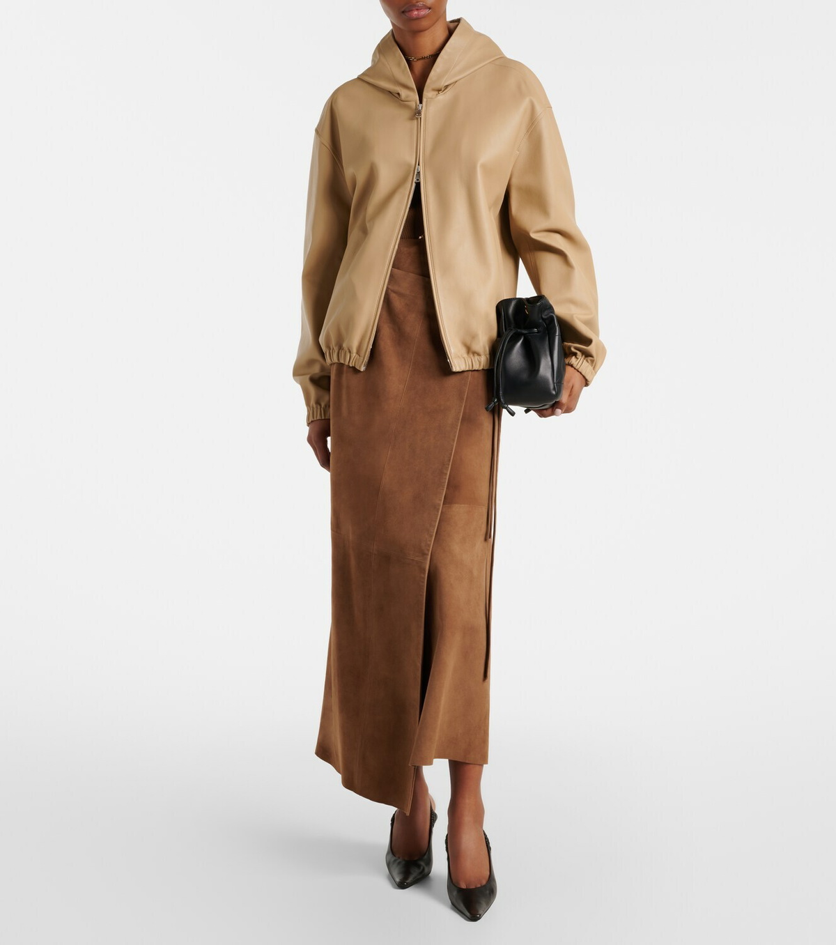 Nour Hammour Leather wrap skirt