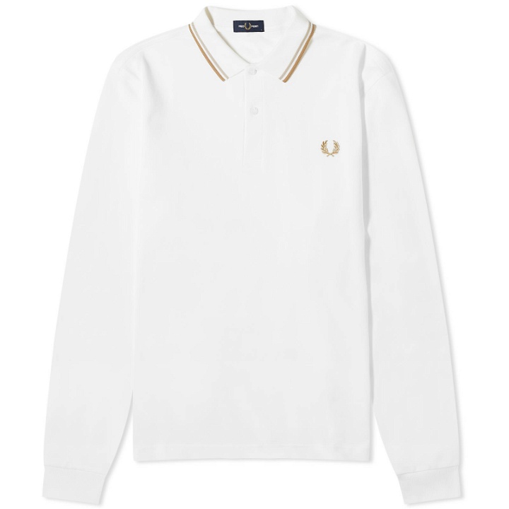 Photo: Fred Perry Men's Long Sleeve Twin Tipped Polo Shirt in White/Oat/Stone