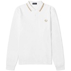 Fred Perry Men's Long Sleeve Twin Tipped Polo Shirt in White/Oat/Stone