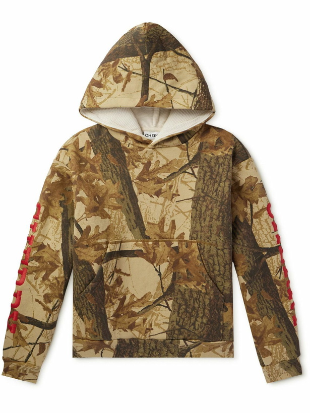 Photo: Cherry Los Angeles - Logo-Embroidered Camouflage-Print Cotton-Jersey Hoodie - Brown