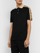 GUCCI - Logo-Jacquard Webbing-Trimmed Stretch-Cotton Piqué Polo Shirt - Black