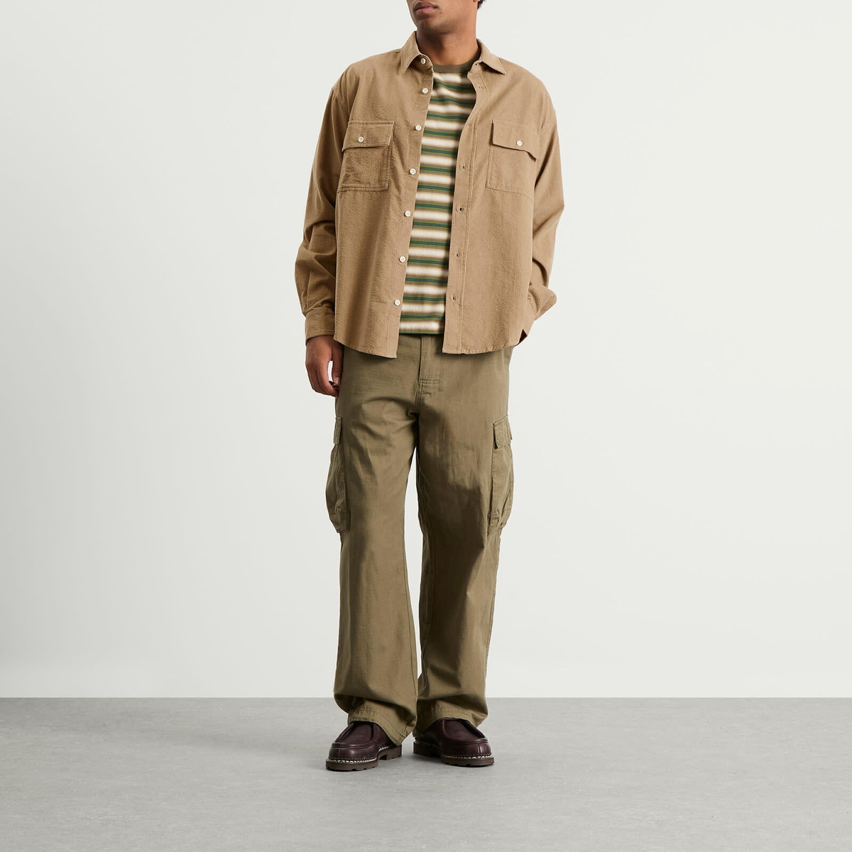 Café Mountain Men's Double Pocket Seersucker Cord Heritage Shirt in Oat