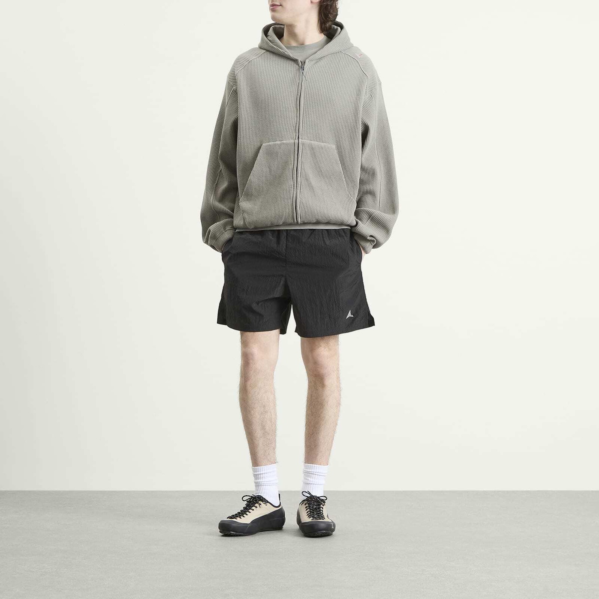 ROA Men's Bee Sun Faded Organic Waffle Zip Up Hoodie in Grey