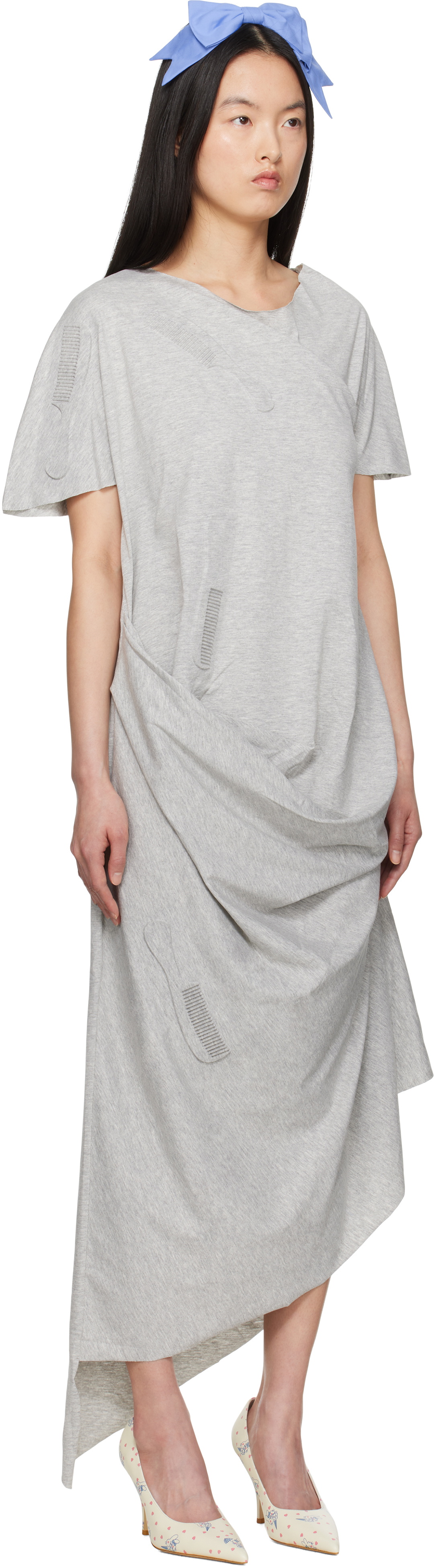 Ashley Williams Gray Comb Embossed Draped Midi Dress