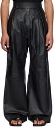 Aaron Esh Black Pleated Leather Trousers