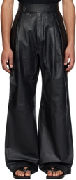 Aaron Esh Black Pleated Leather Trousers