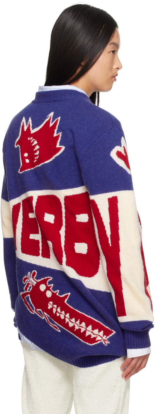 Charles Jeffrey LOVERBOY Blue & Red Topsy Turvy 'Loverboy' Logo Sweater