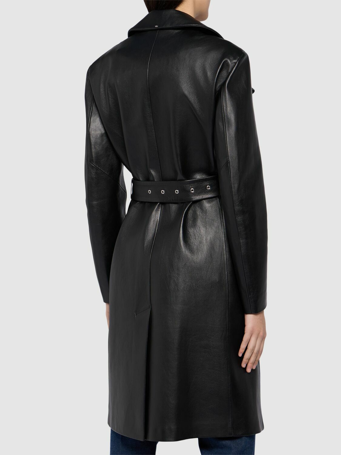 ジャケット Sportmax Black trench coat in semi-glossy nappa leather Sportmax Black Trench Coat In Semi-glossy Nappa Leather