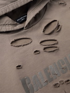 Balenciaga - Oversized Distressed Logo-Print Cotton-Jersey Hoodie - Neutrals