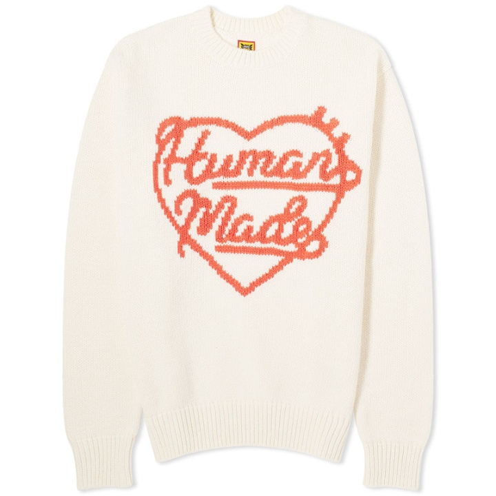 Photo: Human Made Men's Knitted Heart Crew Neck Jumper in White