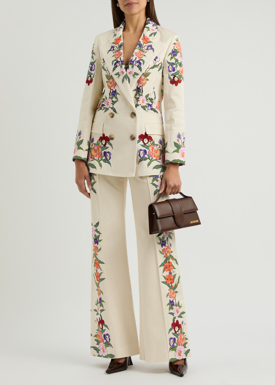 Borgo DE Nor Quinn Floral-print Stretch-cotton Blazer Cream