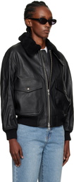 Dunst Black A-2 Shearling Collared Leather Jacket