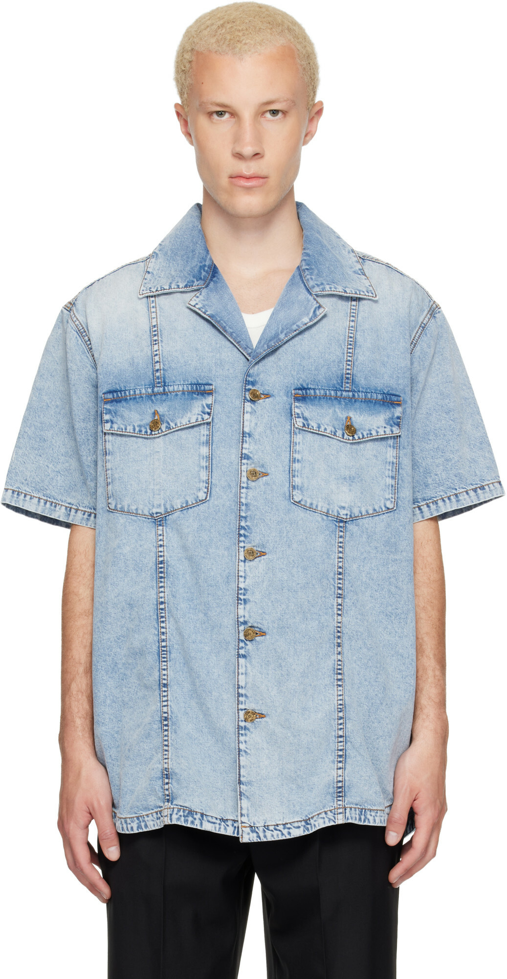 BALMAIN Blue Denim Shirt