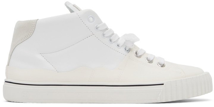 Photo: Maison Margiela White Leather Mid-Top Sneakers