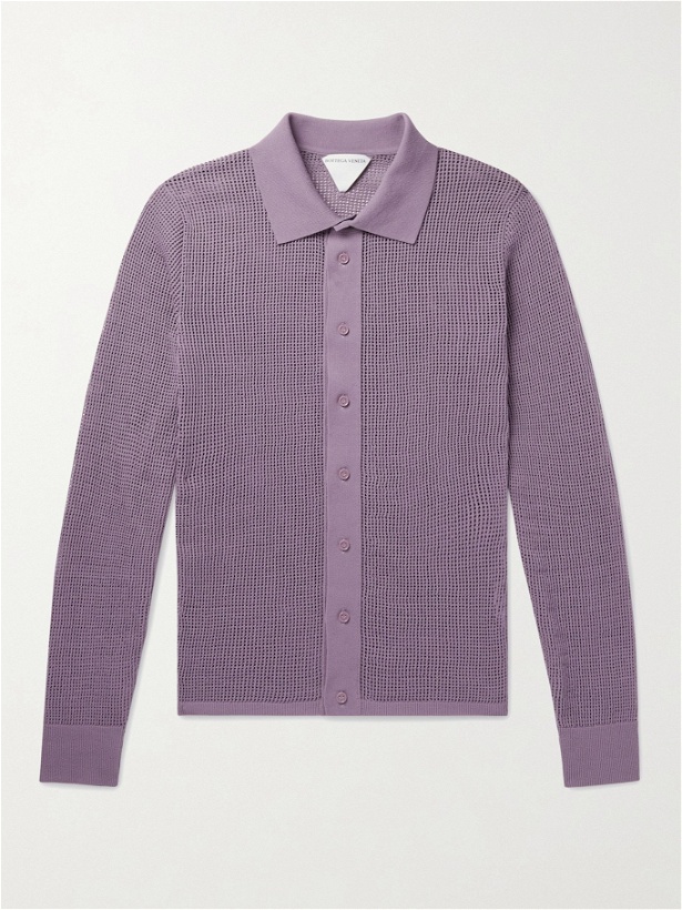 Photo: BOTTEGA VENETA - Slim-Fit Mesh Polo Shirt - Purple