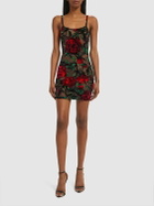 BALMAIN - Rose Print Velvet Mini Dress