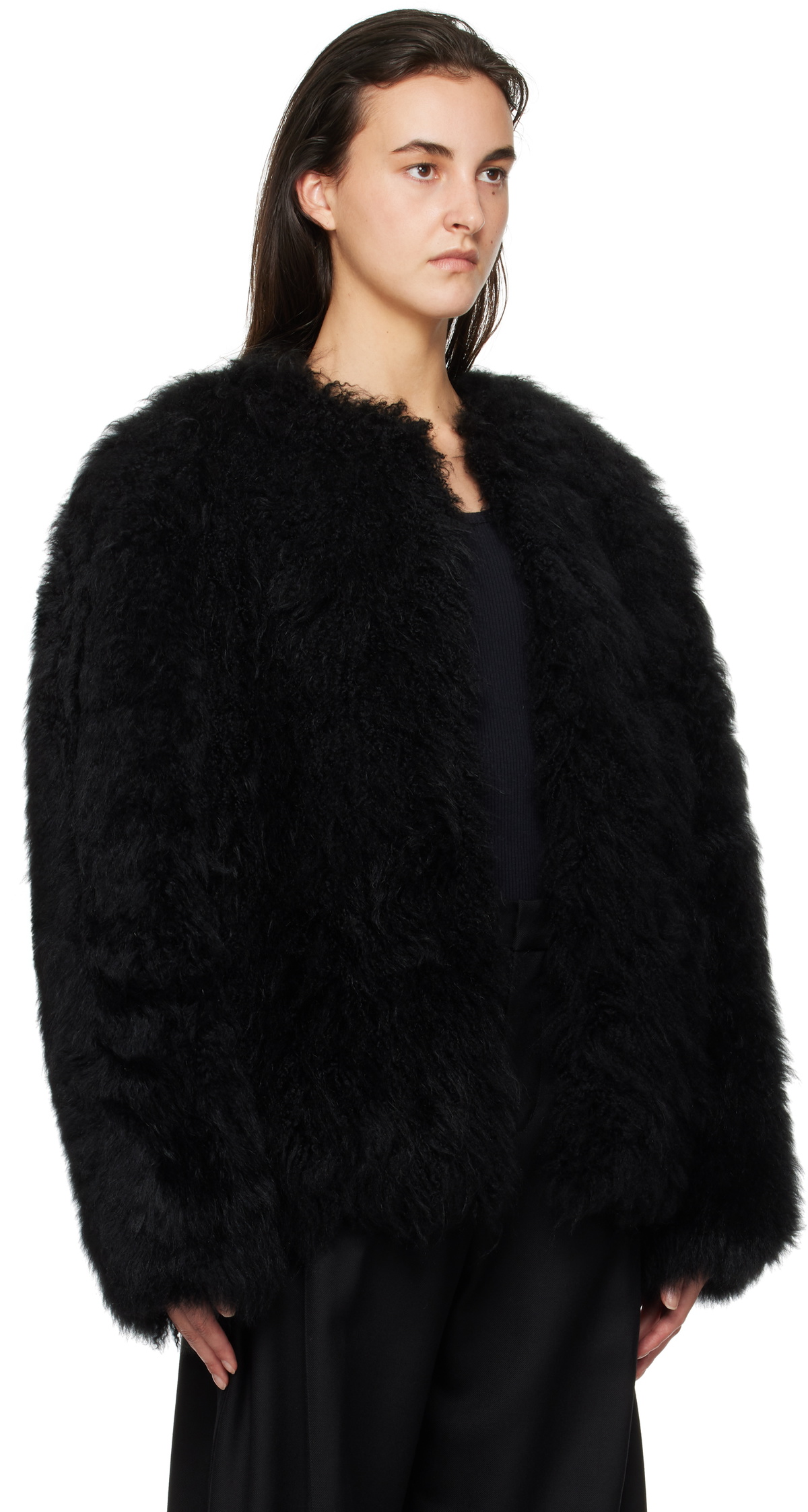 WOOYOUNGMI Black Oversized Fur Jacket
