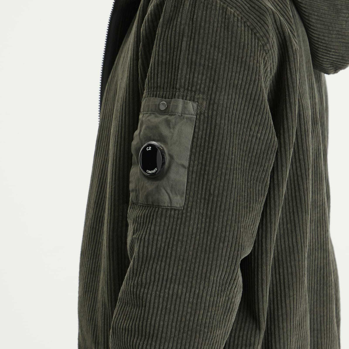 C.P. Company Men's Corduroy Lens Zip Hoodie in Dark Shadow