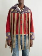 BODE - Appliquéd Colour-Block Fringed Suede Jacket - Red