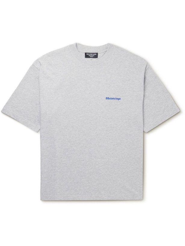 Photo: Balenciaga - Oversized Logo-Embroidered Cotton-Jersey T-Shirt - Gray
