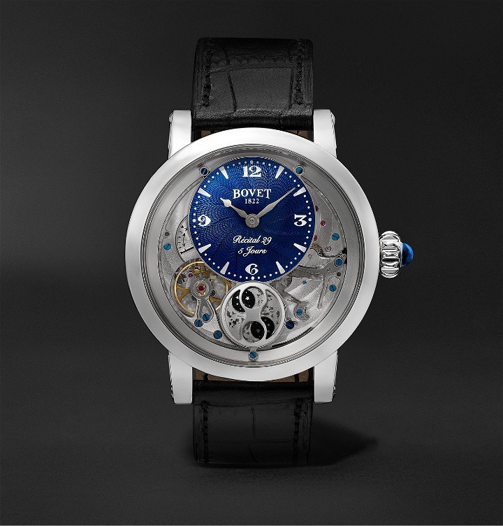 Photo: Bovet - Récital 29 Moon-Phase 42mm Stainless Steel and Leather Watch, Ref. No. R290002 - Blue
