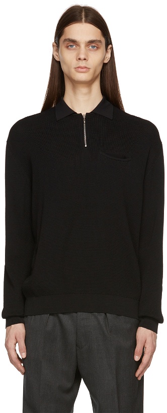 Photo: Second/Layer Black Puppet Long Sleeve Zip Polo