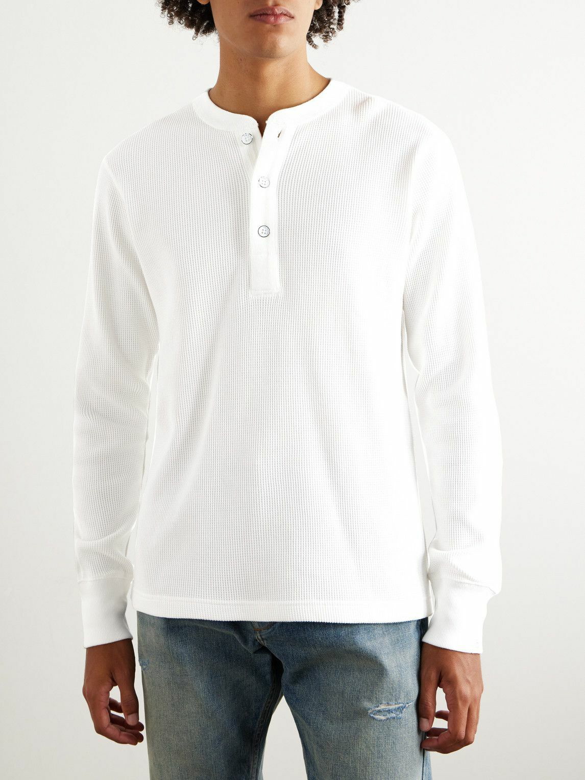 White Waffle-knit cotton Henley top, Rag & Bone