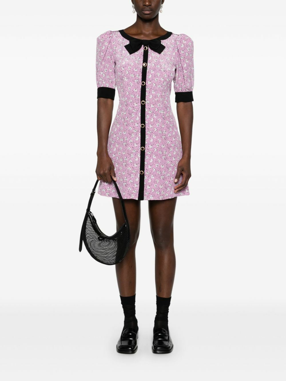 Alessandra Rich Pink Clover-Print Silk Mini Dress Alessandra