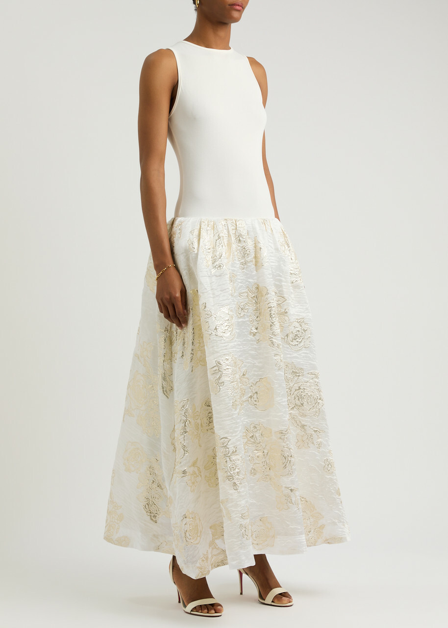 Sister Jane Sophia Ribbed-knit and Cloqué Maxi Dress Cream