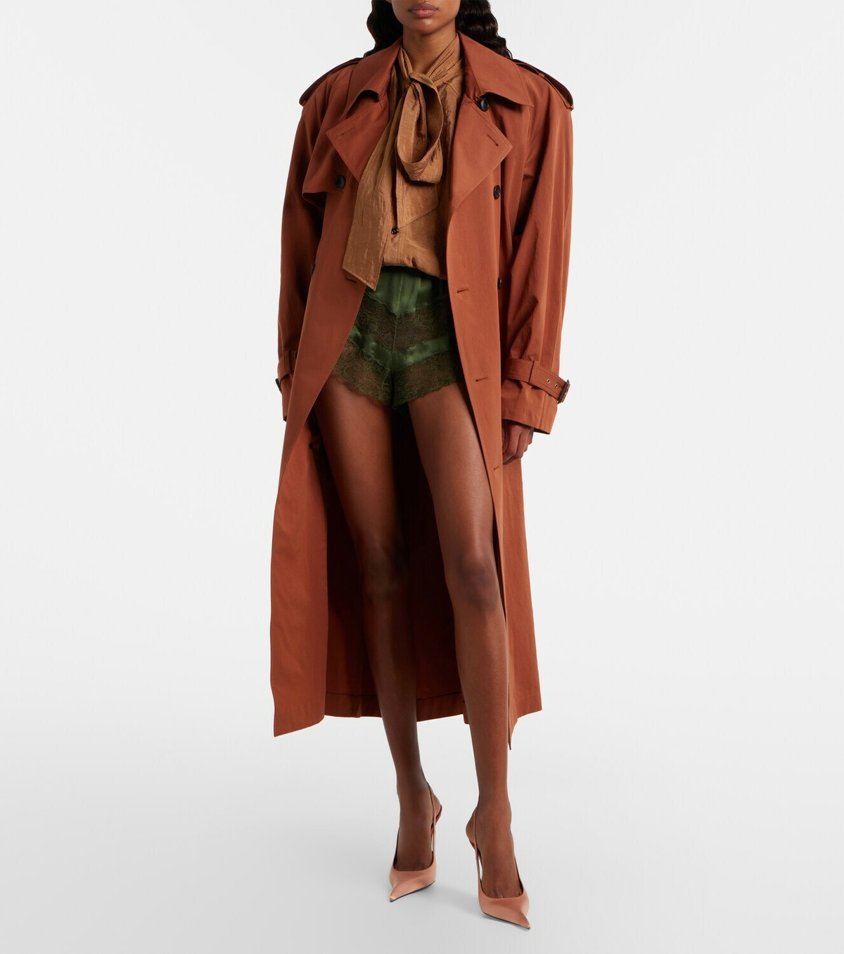 Saint Laurent Lace-trimmed silk satin romper