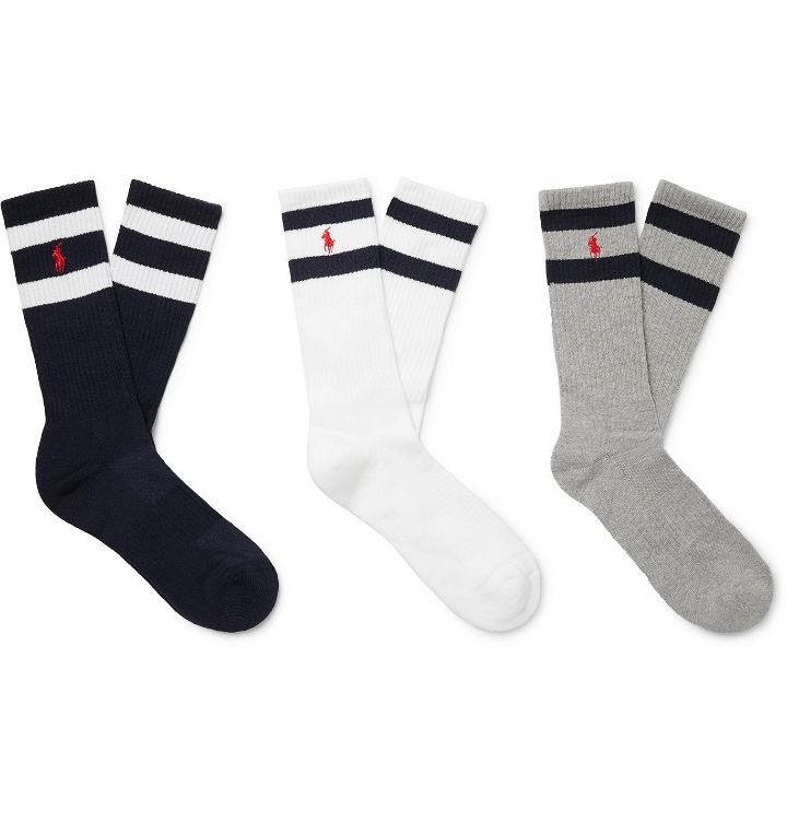 Photo: Polo Ralph Lauren - Three-Pack Striped Ribbed Stretch-Knit Socks - Multi