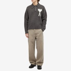AMI Paris Men's A Heart Knitted Polo in Dark Grey