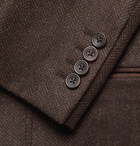 Kingsman - Brown Slim-Fit Alcantara-Trimmed Herringbone Wool and Cashmere-Blend Blazer - Brown