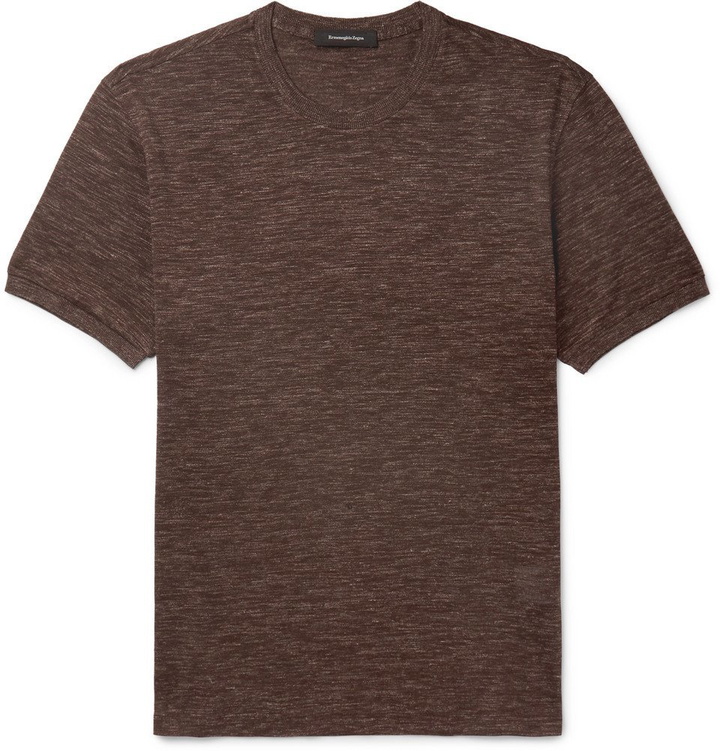 Photo: Ermenegildo Zegna - Mélange Silk and Linen-Blend Jersey T-Shirt - Brown