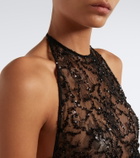 The Attico Sequined halterneck lace top