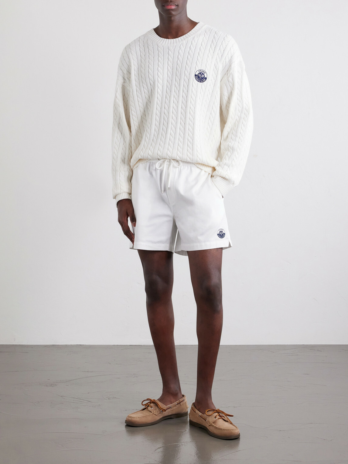 FRAME - Straight-Leg Logo-Embroidered Cotton-Twill Drawstring Shorts - Neutrals