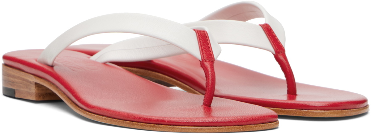 Martiniano White & Red Leather Flip-Flops