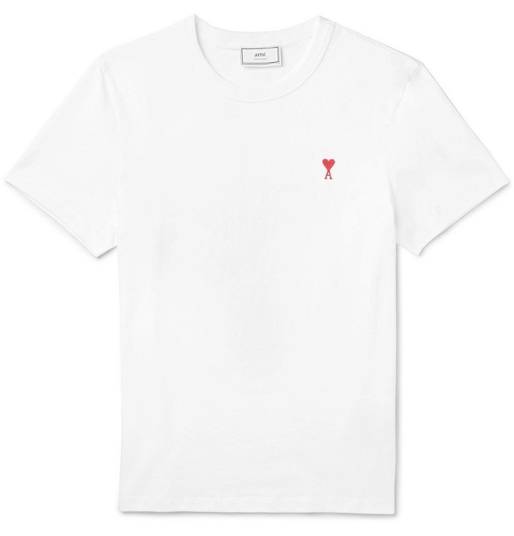 Photo: AMI - Embroidered Cotton-Jersey T-Shirt - Men - White
