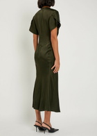 Victoria Beckham Bella Gathered Satin Midi Dress Olive
