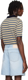 System Beige Striped Knitted Polo