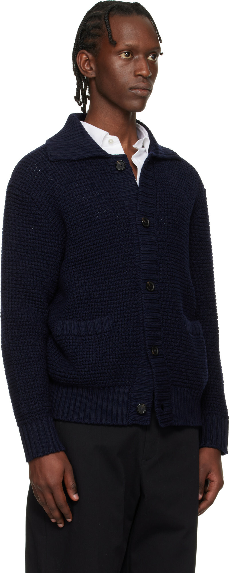 BOSS Navy Spread Collar Cardigan