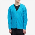 Homme Plissé Issey Miyake Men's Pleated Cardigan in Turquoise Blue