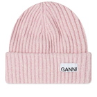 GANNI Women's Logo Structured Rib Beanie in Lilac Sachet