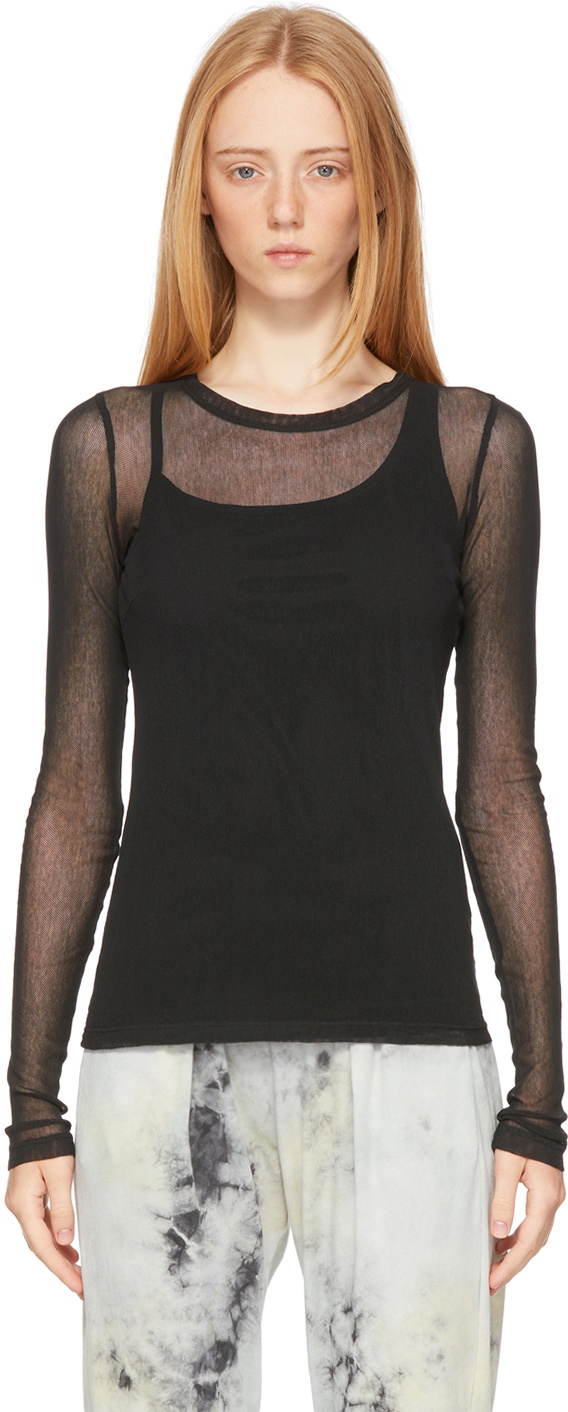 Black Mesh Long-Sleeve T-Shirt