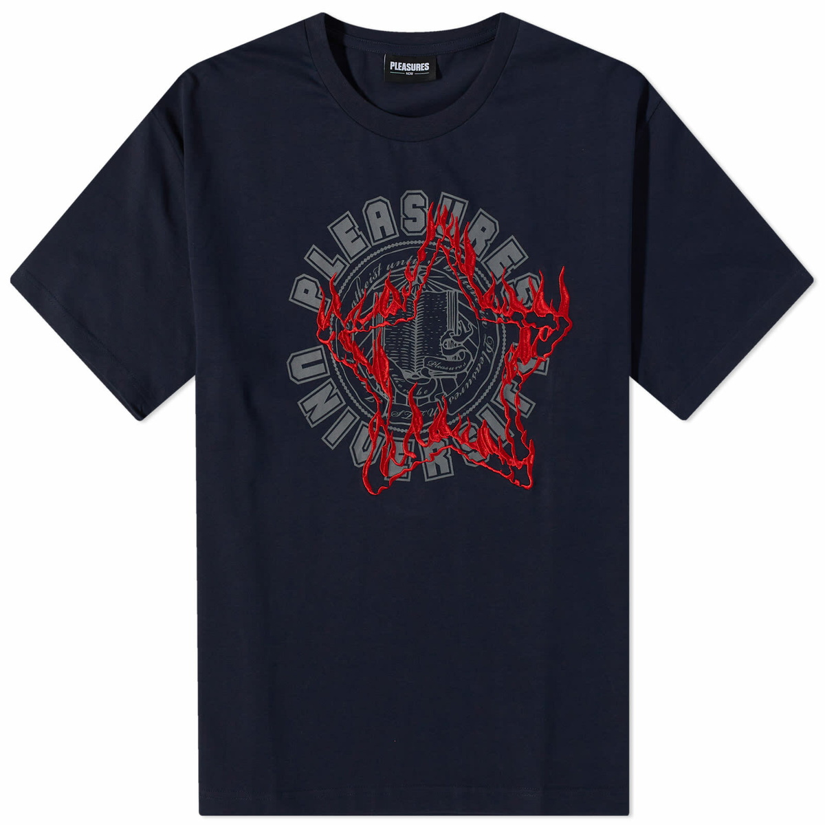 Tシャツ・カットソー PLEASURES UNIVERSITY HEAVYWEIGHT SHIRT (45774) Pleasures Men's University Heavyweight T-Shirt in Navy PLEASURES